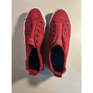 Blowfish Red Slip on Denim Sneakers-‎ Raw Edges- Size 8.5 Women's